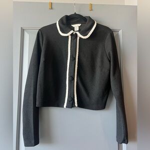 NWT H&M Black Cropped Jacket with White Trim